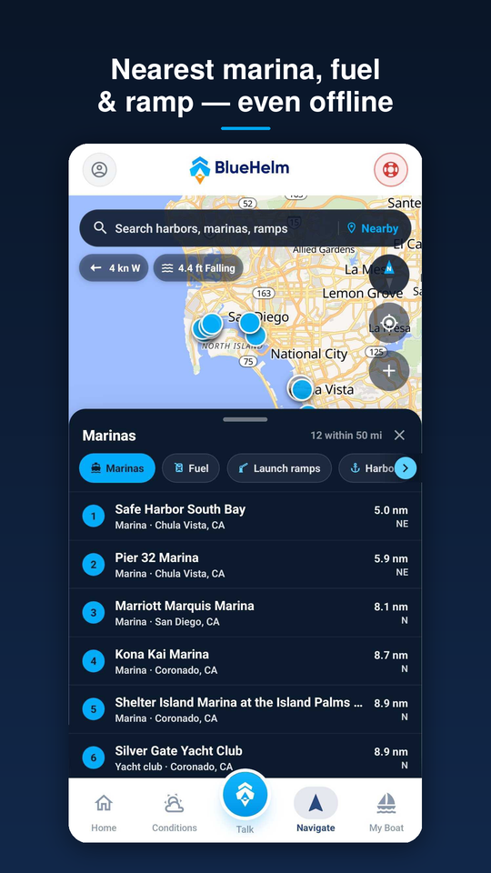Find the nearest fuel dock, marina or ramp