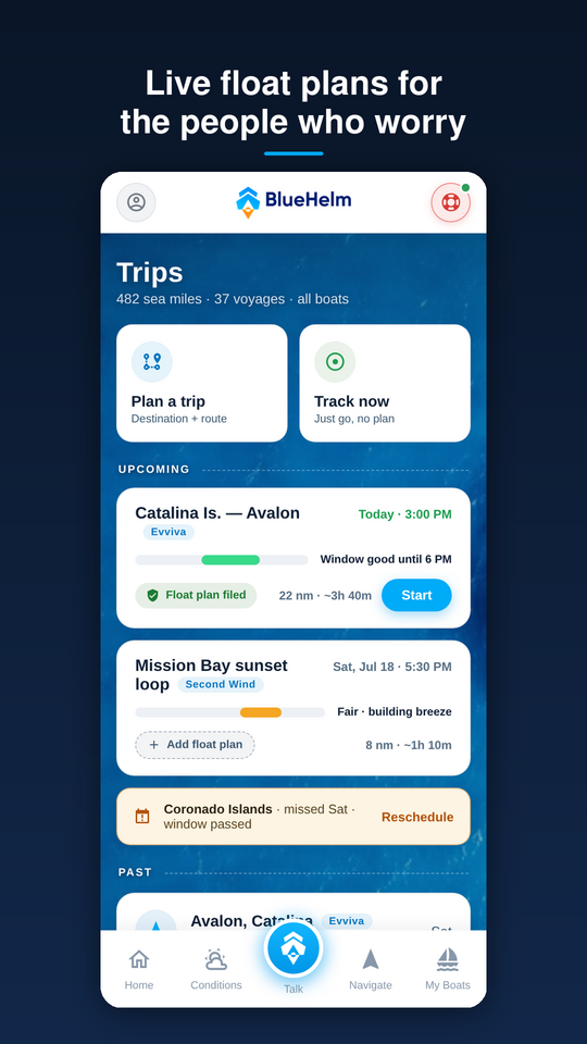 Float plans and live trip sharing