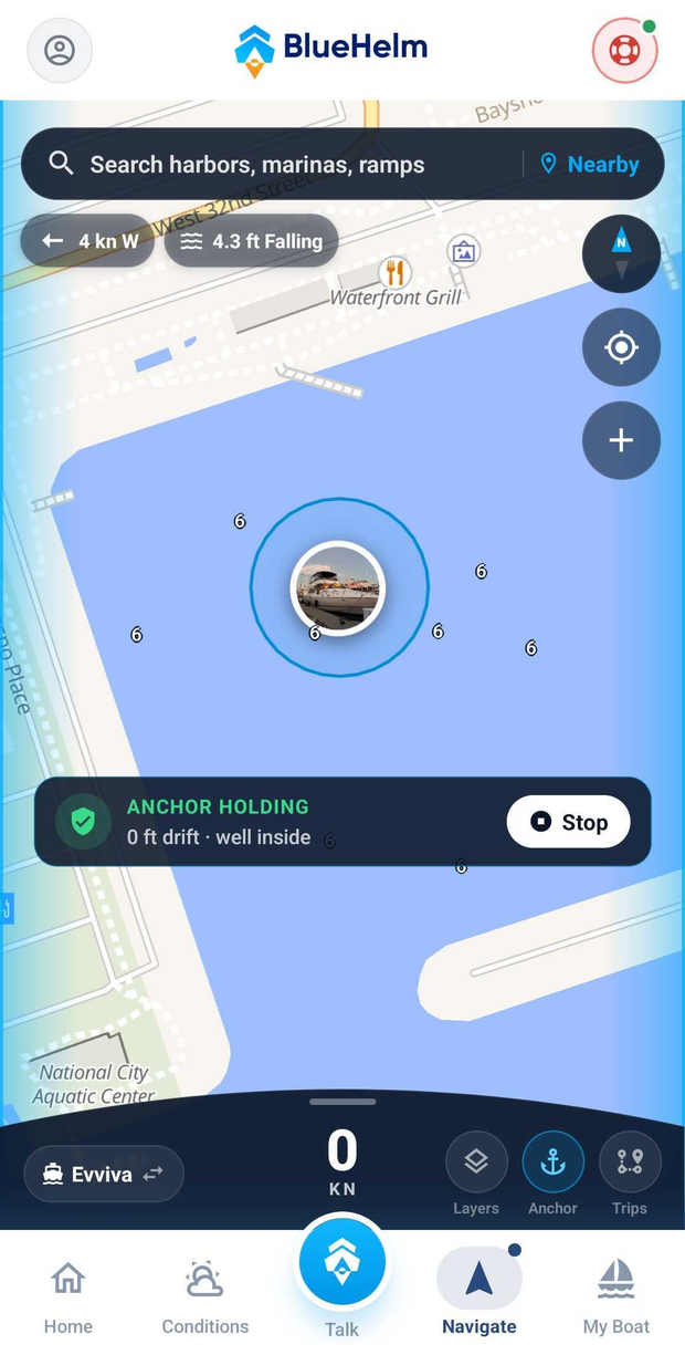 Anchor watch swing ring on the chart